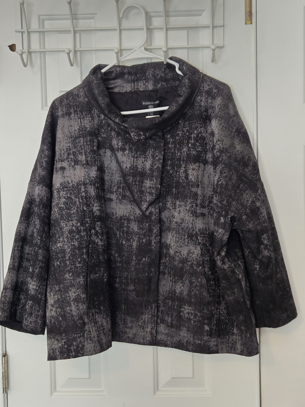Eileen Fisher Grandeur Jacquard Jacket Shawl Collar Pea Coat Size L